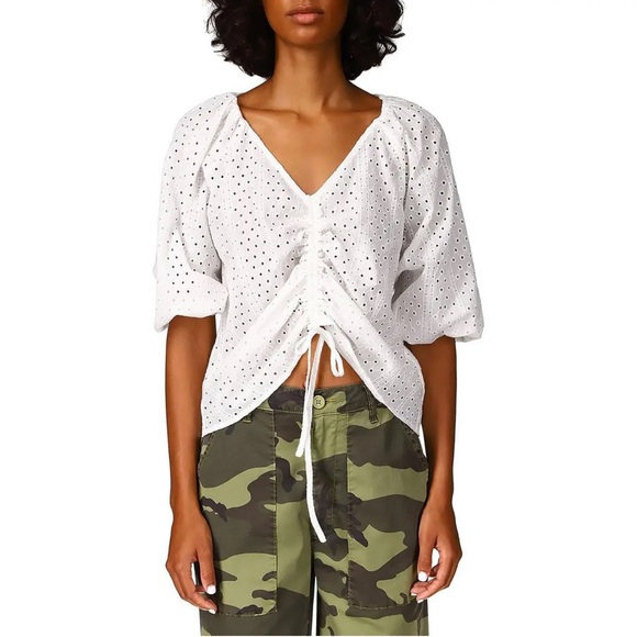 Sanctuary Tops - ❤️💙💛 Sanctuary White V Neck Eyelet Ruched Top Blouse Shirt